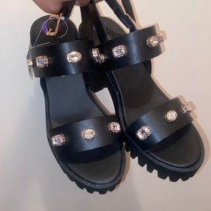 Black jeweled heels